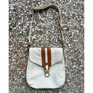 IVORIO Italian Leather White & Cognac Crossbody Bag Made in Italy